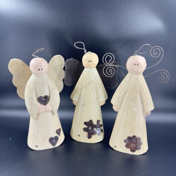 Sarahs Attic Wooden Folk Art Style Resin Angel Family Angels Of Faith Set Of 3 - Picture 11 of 14